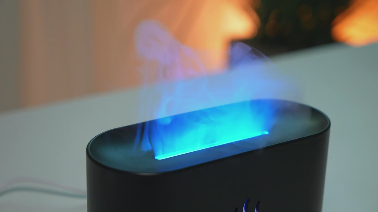 USB Desktop Flame Aroma Diffuser Humidifier 7 Colors Simulation Light Aromatherapy Air Purifier for Bedroom/Essential oil set